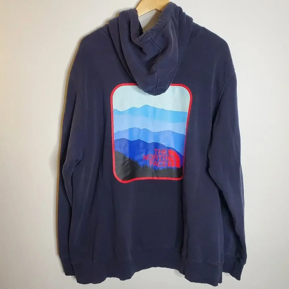 The North face Blue men's graphic back sweatshirt Worn and a bit stretched out